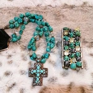 Turquoise Jewelry Set Necklace and Bracelet